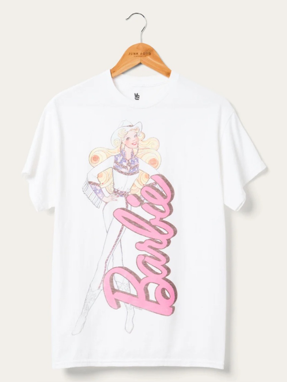 Junk Food Clothing Western Cowgirl Barbie White Crew Neck Graphic T-Shirt Size S - Picture 4 of 14
